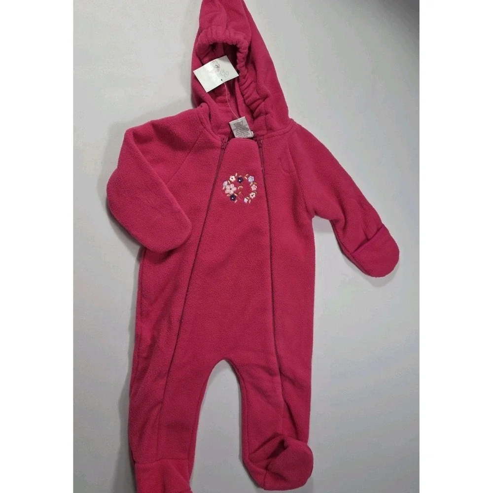 Vintage Y2K Baby Stockers Pink Fleece Bunting Snowsuit 6M NWT Hooded